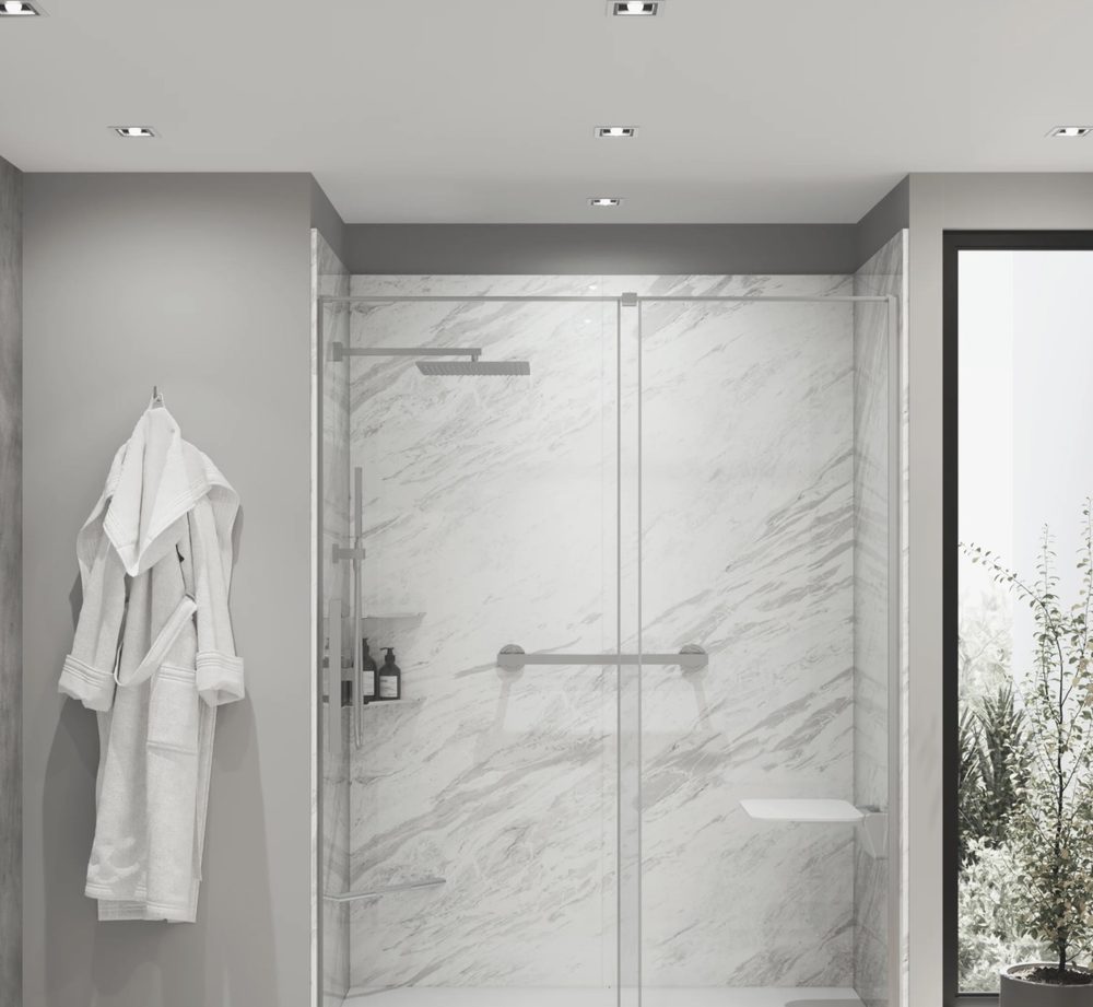 UpHome solid surface shower in the Artic finish